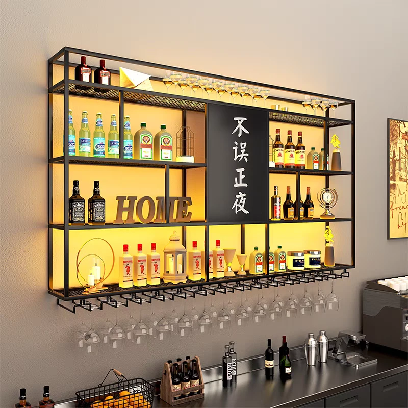 酒柜展示柜置物架靠墙吧台墙上餐饮火锅店烧烤店酒馆发光酒架壁挂