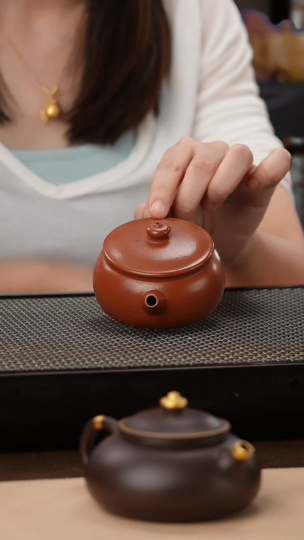茶壶紫砂生砂朱泥精工汉瓦130cc