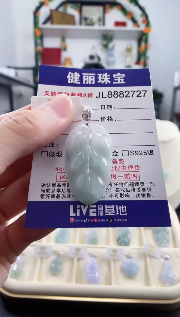 颈饰18K金镶嵌翡翠天然缅甸翡翠 金枝玉叶(一物一证)+银链