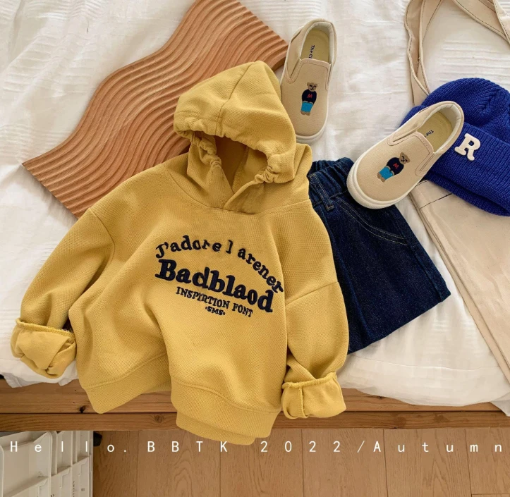 【小治宠粉】春秋宽松时尚潮流刺绣洋气韩版卫衣儿童连帽卫衣套装