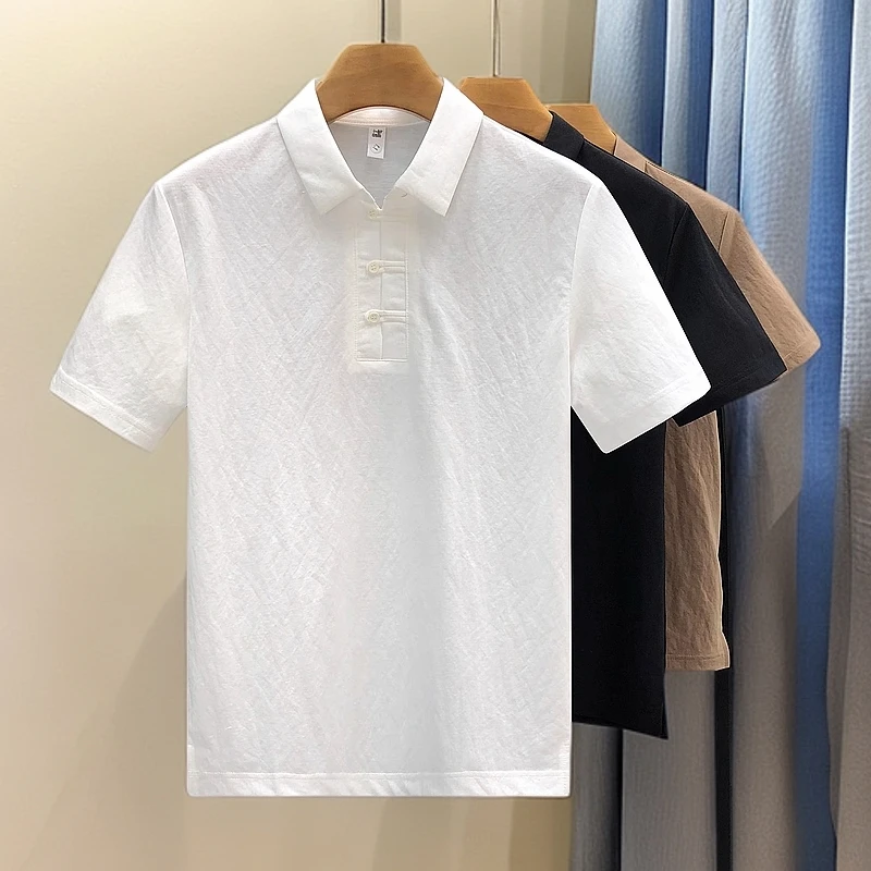 贝希缇汀国潮简约翻领短袖t恤男修身半袖夏季新款男士带领上衣服