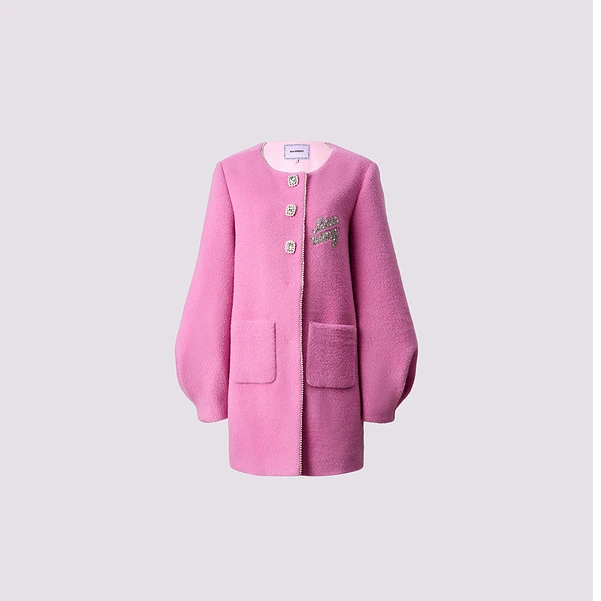 【若谷大大】MAXRIENY粉羊驼毛毛呢外套厚款百搭小香风双面呢秋冬