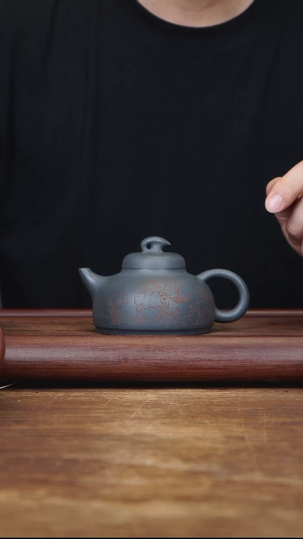 茶壶紫砂250ml 高工作品 三羊开泰  青灰