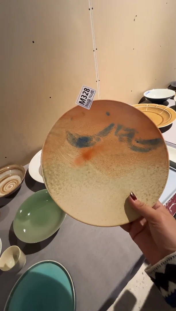 瓷片Lm328手绘黄直边碟微瑕