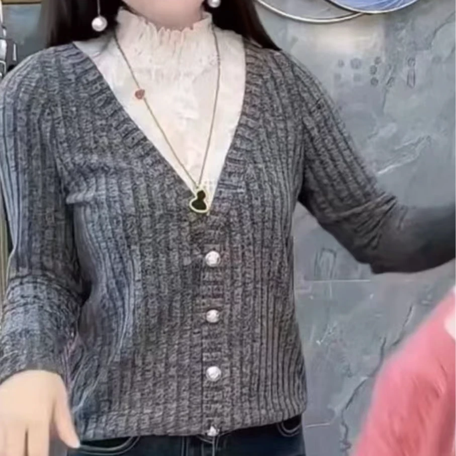 2025新款半高领气质百搭时尚蕾丝打底宽松上衣