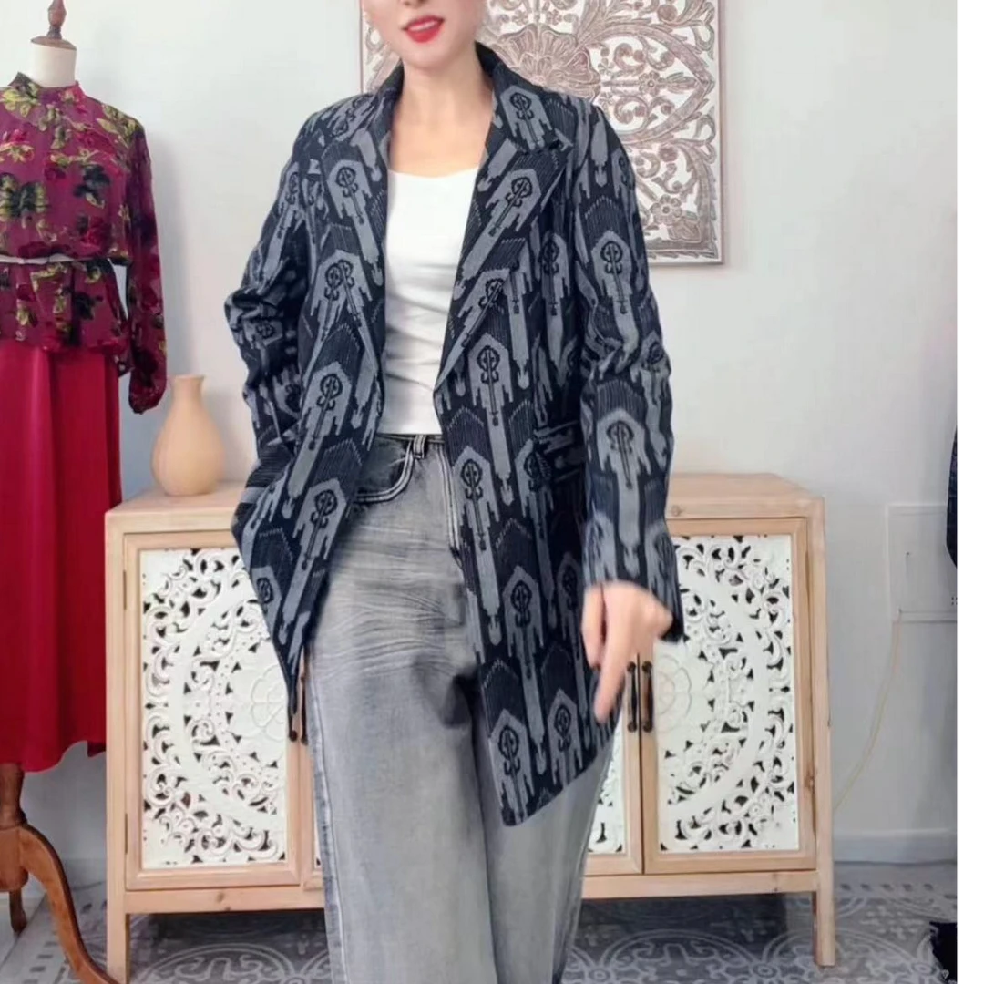 艾特莱斯牛仔长袖宽松型西装气质宽松春季时尚上衣