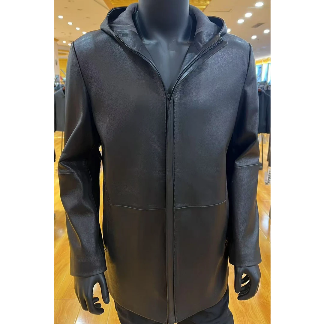AMN经典百搭休闲商务时尚带帽拼接鹿皮男士中款服装外套9219