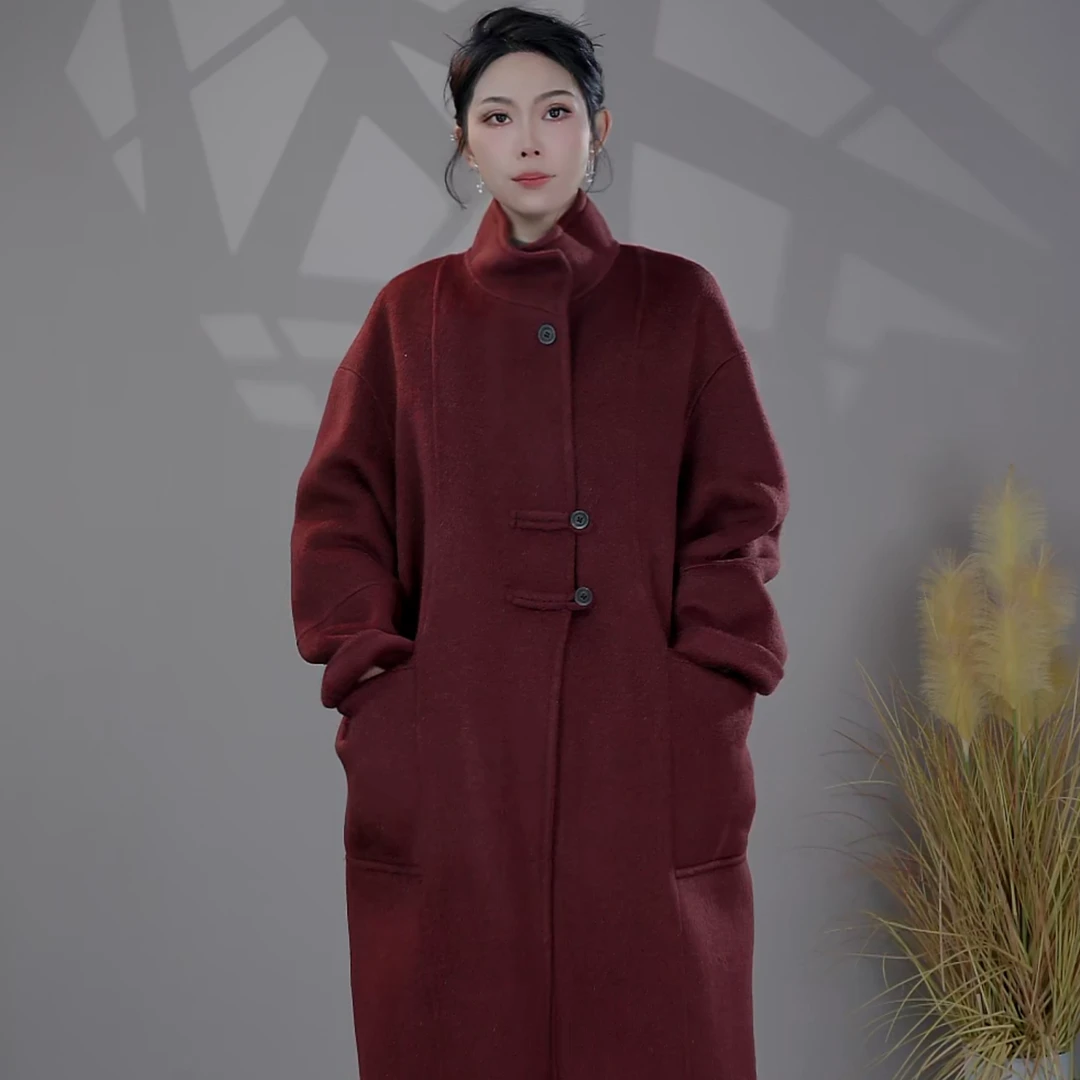 【羊驼绒大衣】9628-2024秋冬新款长款韩版时尚双面羊毛大衣女羊毛