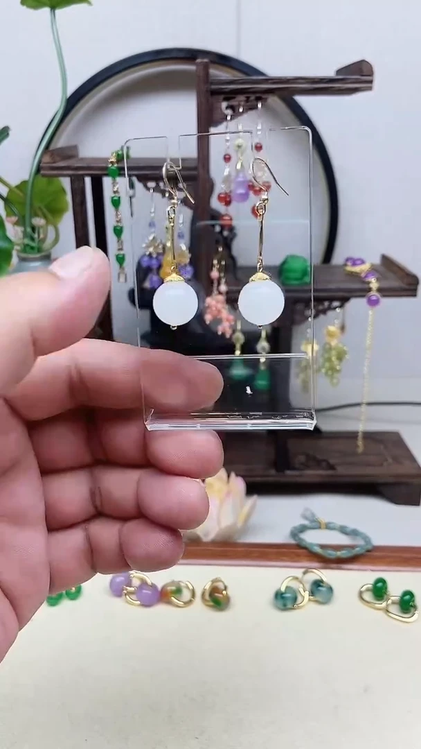 和田玉14K金镶嵌耳饰26号