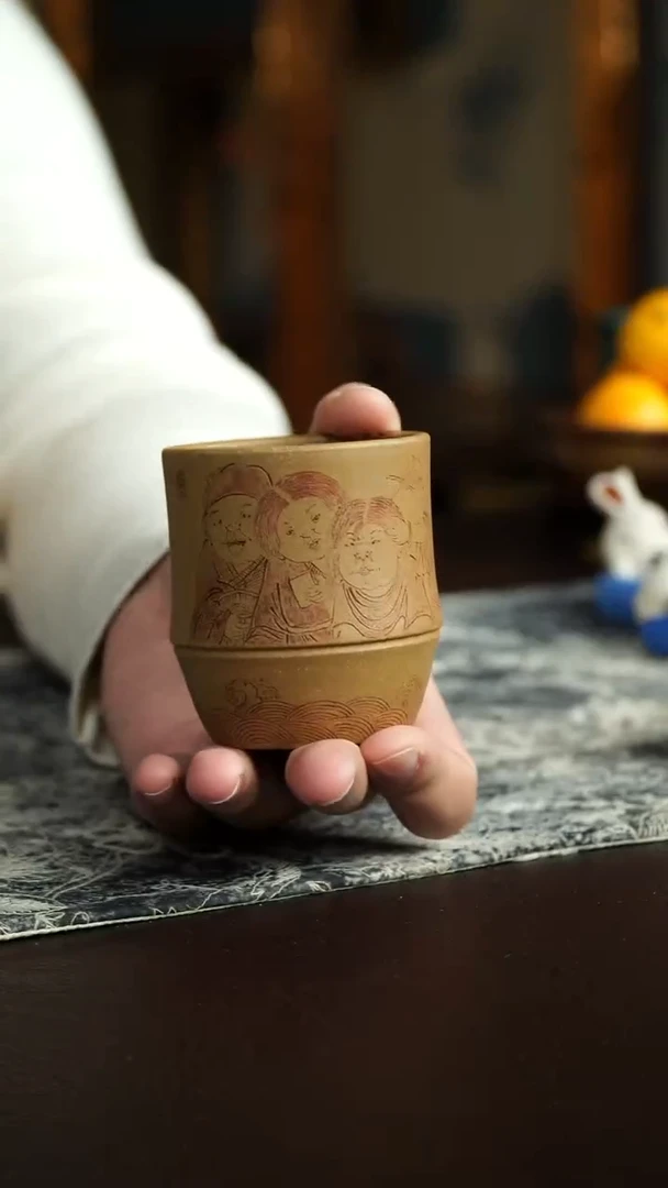 茶杯紫砂57号 段泥竹节杯 宜兴紫砂原矿作品