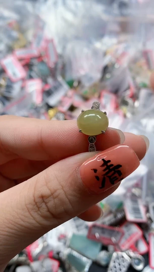 银S925镶嵌戒指翡翠天然A货缅甸翡翠