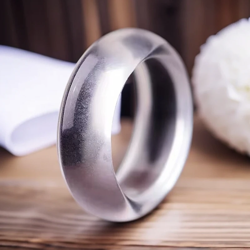 天然正品白水晶素圈指环戒指时尚百搭男女款冰糖圆圈新国风尾戒子