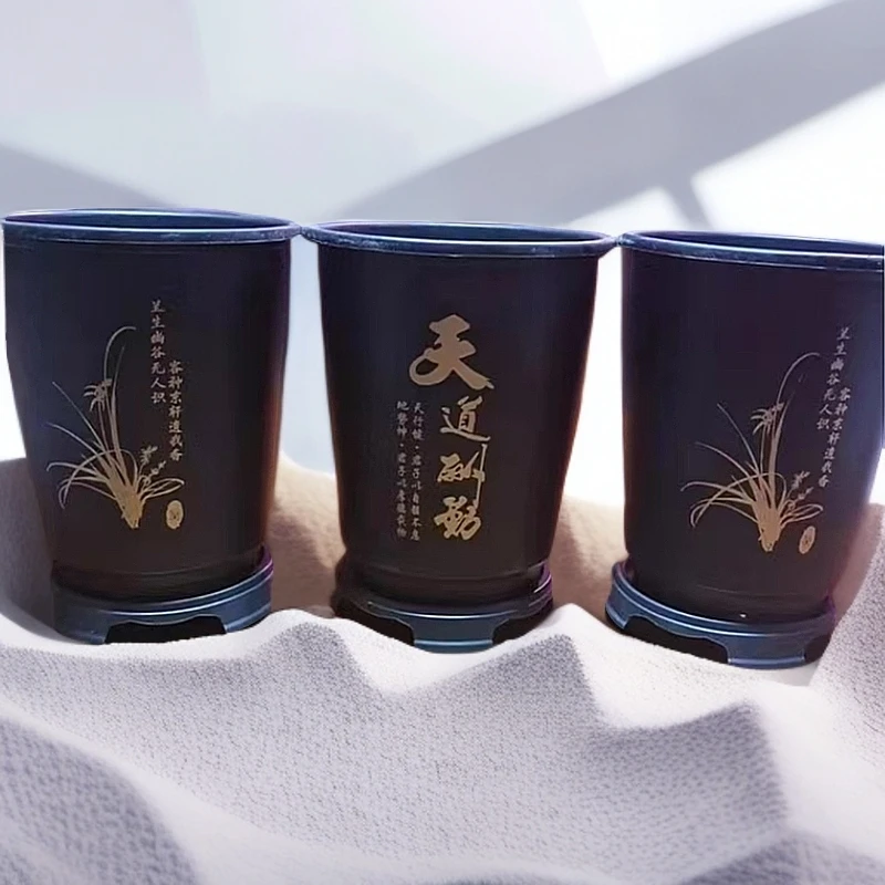 兰花专用盆 树脂盆 大口径通用透气兰花盆家用盆栽 带底座简约