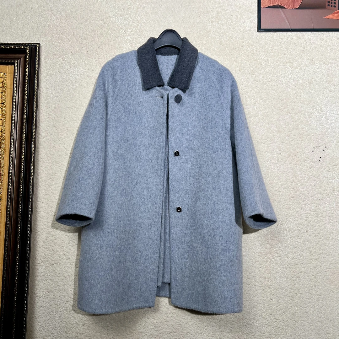 亲子装韩系中长款两件套童装羊毛大衣翻领秋冬休闲简约时尚
