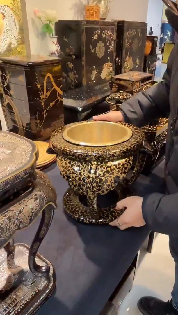 满金莳绘 火钵 大漆漆器大漆漆器