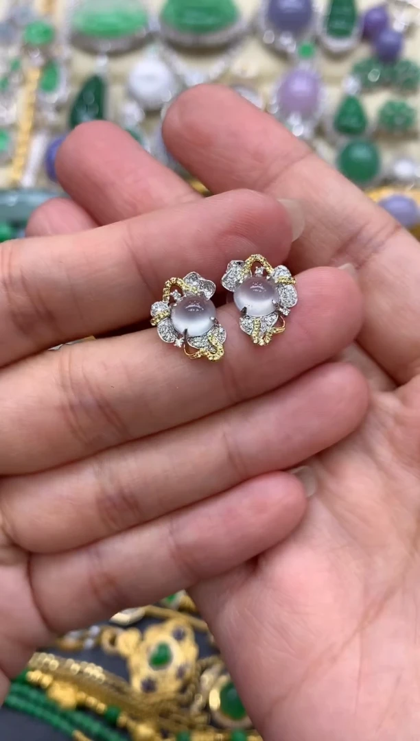 翡翠18K金镶嵌耳饰358-中国好珍宝