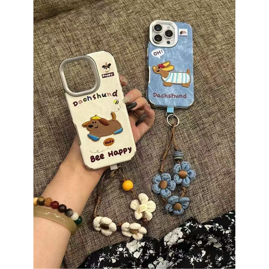 诚星泽牛仔纹刺绣狗狗适用苹果17PROMAX手机壳iPhone15/14/13软16