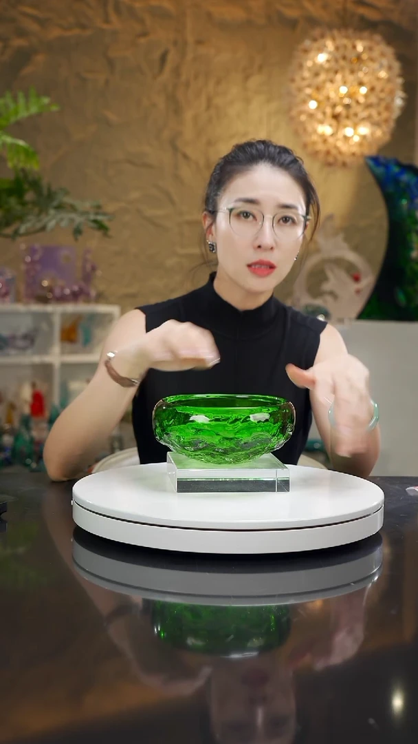 手工艺品琉璃祖母绿水波纹果碗