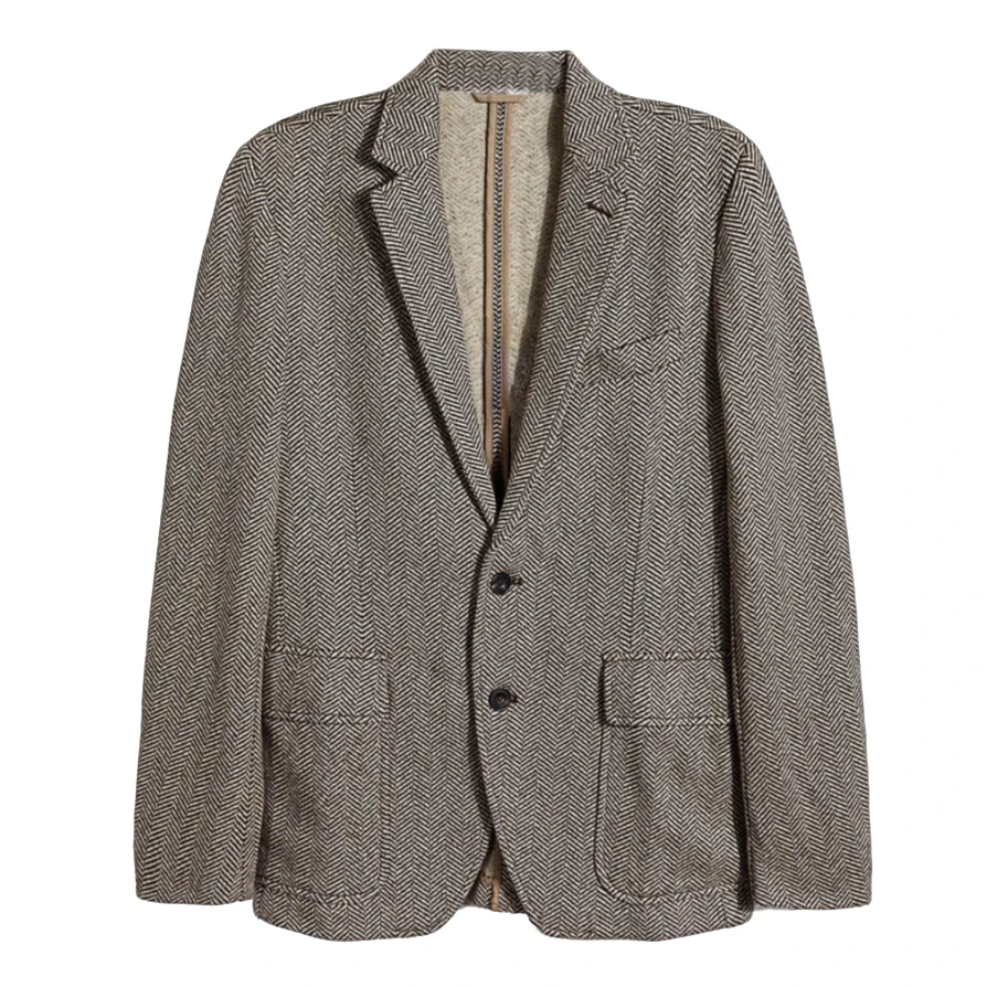 R 美式经典 棉麻混纺人字纹休闲西服外套