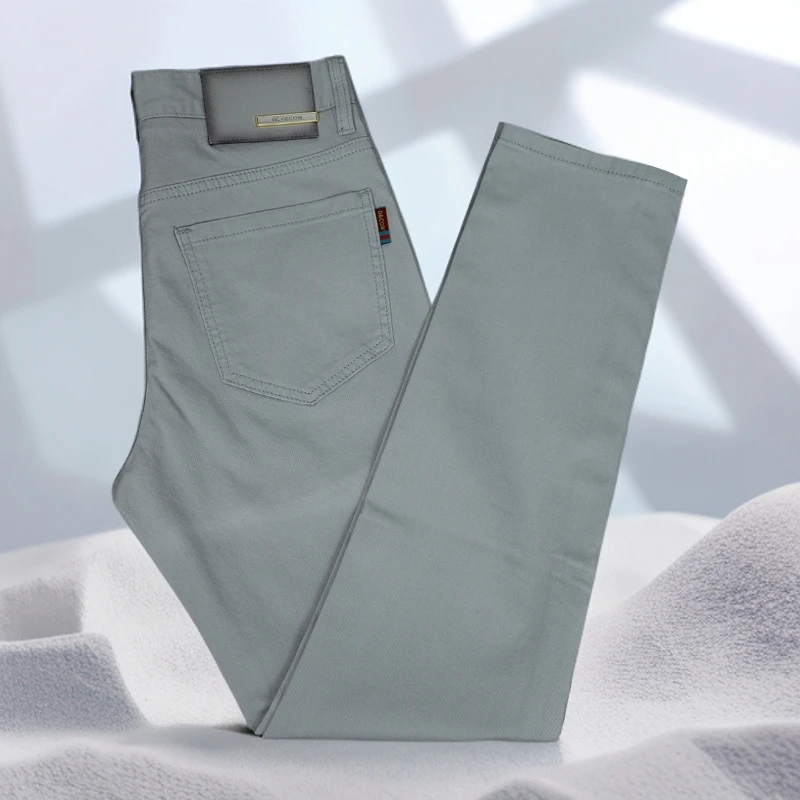 宾斯洛特时尚休闲灰色牛仔裤男士夏季薄款修身直筒时尚休闲长裤