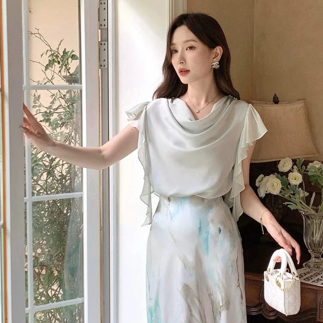 【浪漫马黛】高级感荡领飞袖上衣女夏新款气质洋气小衫法式小众设计