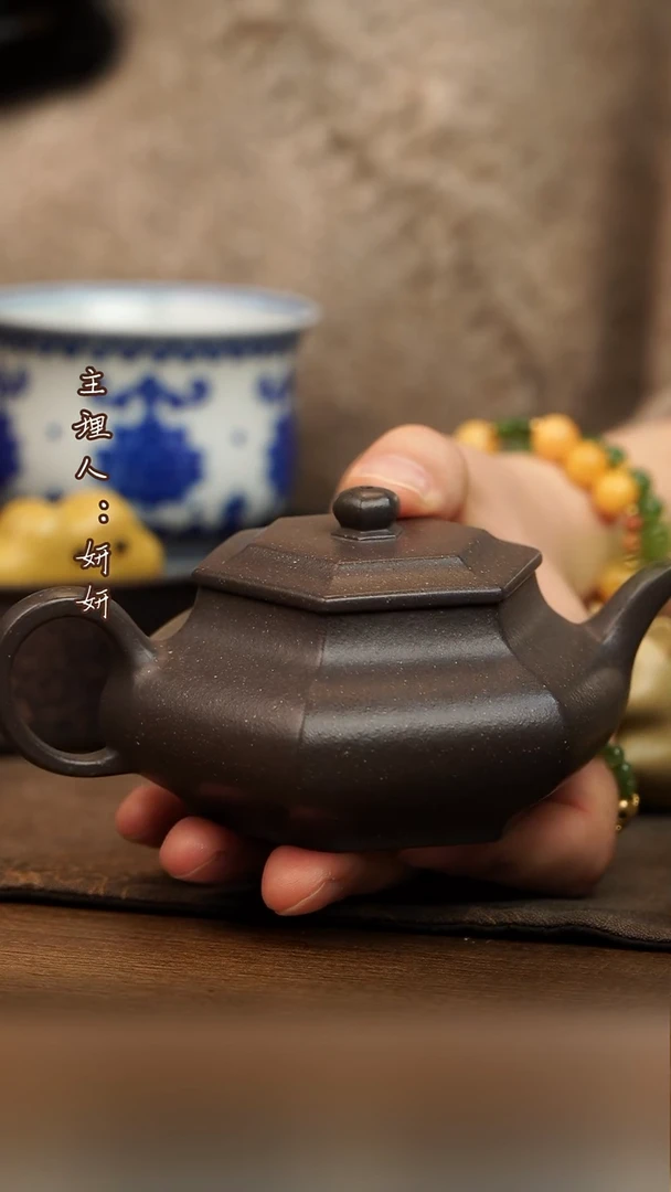 茶壶紫砂六方扁灯   天青