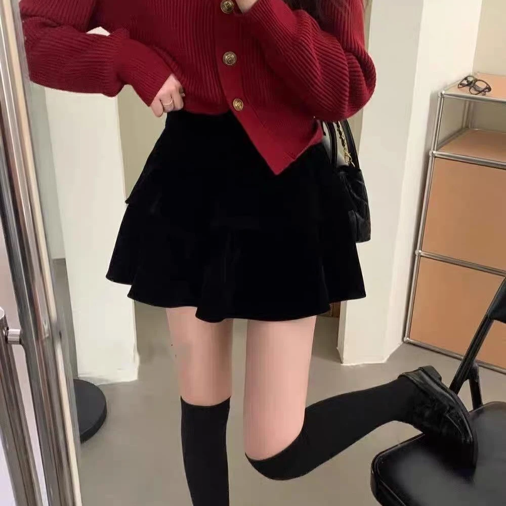 J裙长40    1906-1【丝绒蛋糕】丝绒半裙