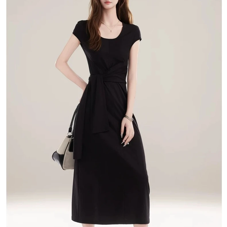 La Chapelle/拉夏贝尔赫本收腰连衣裙女设计感绑带休闲气质裙2056