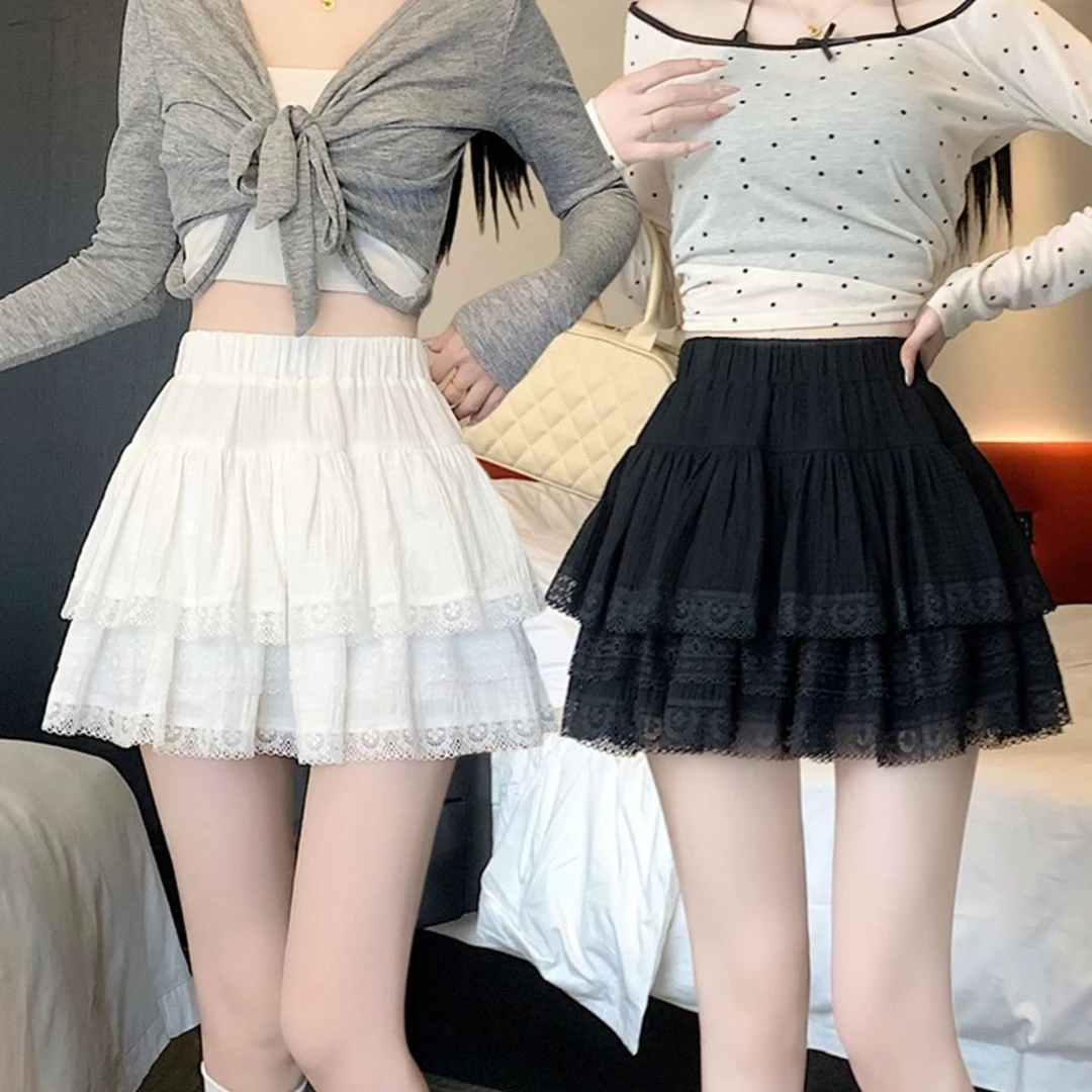 法式芭蕾风蓬蓬蛋糕裙女荷叶边短裙高腰显瘦a字蕾丝半身裙5512#