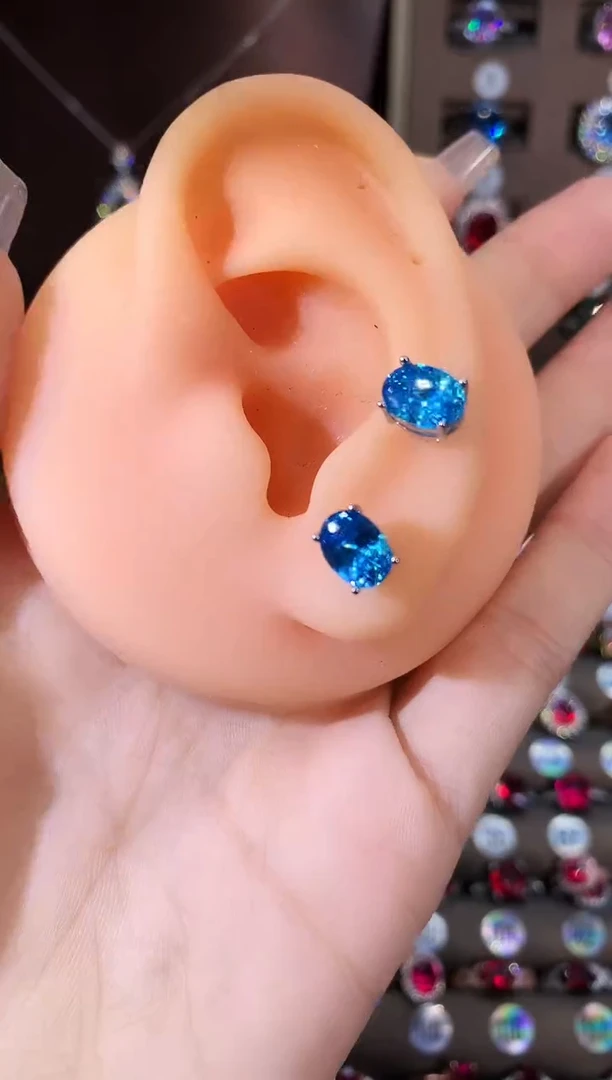 银S925镶嵌耳饰海蓝宝石68