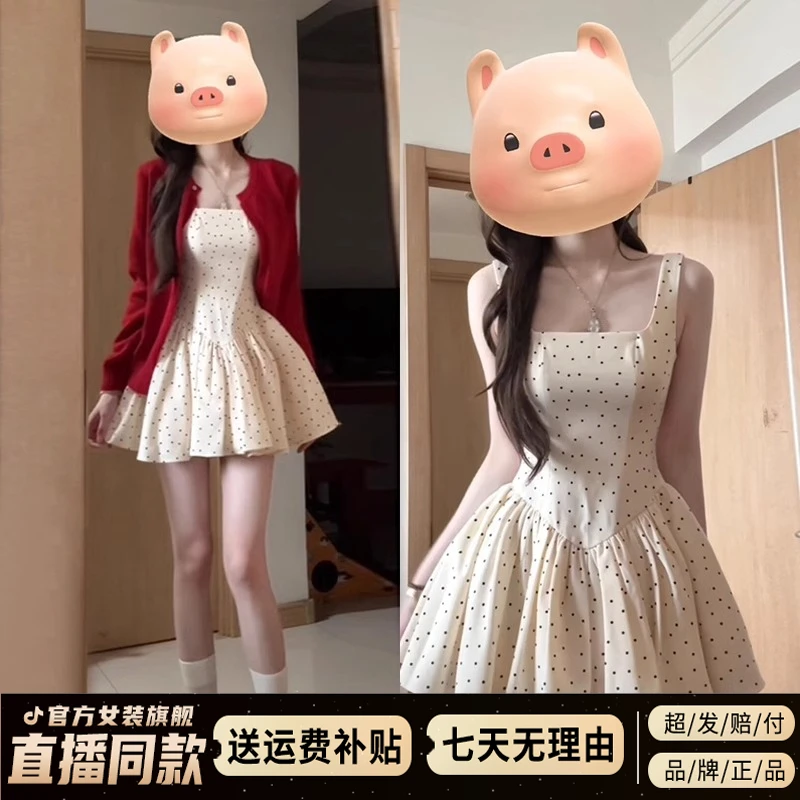 法式波点吊带背心连衣裙子女夏季2025新款小个子气质甜美收腰短裙