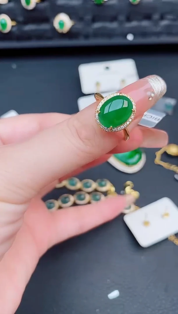 翡翠戒指银S925镶嵌天然a货翡翠343