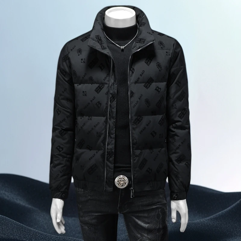 娜罗普西植绒印花立领羽绒服男潮牌休冬新款男士青年大码厚外套潮