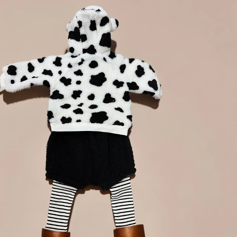 婴童小童款冬季套装摇粒绒奶牛款男女同款2件套