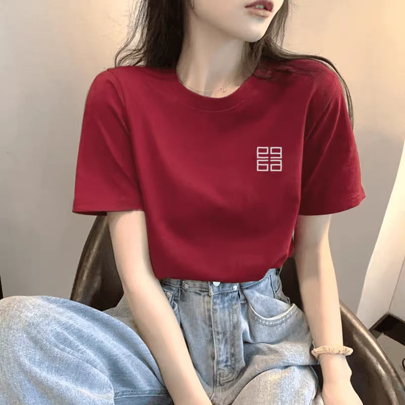 红色小众短袖t恤2025新款夏季复古女棉百搭体恤小个子港风ins潮