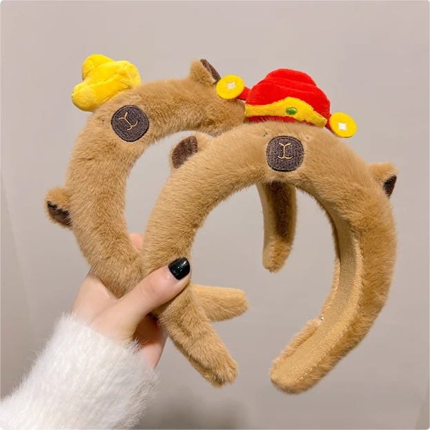 brez2025秋冬新款毛绒卡皮巴拉发箍女洗脸高颅顶头箍美拉德发饰