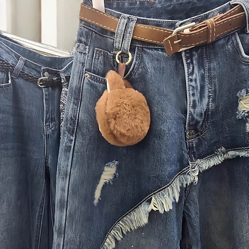 美式假两件牛仔裤女秋季新款显瘦拼接阔腿裤宽松拖地长裤子