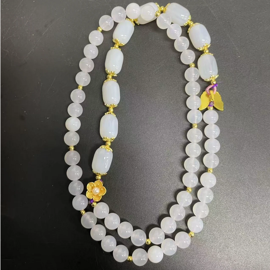 【小杰推荐】冰白圆珠配桶珠设计项链 （多样性发其一）7476