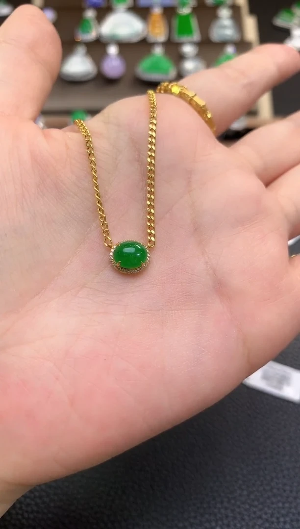 翡翠18K金镶嵌套链春日珠宝B30多样性一件发