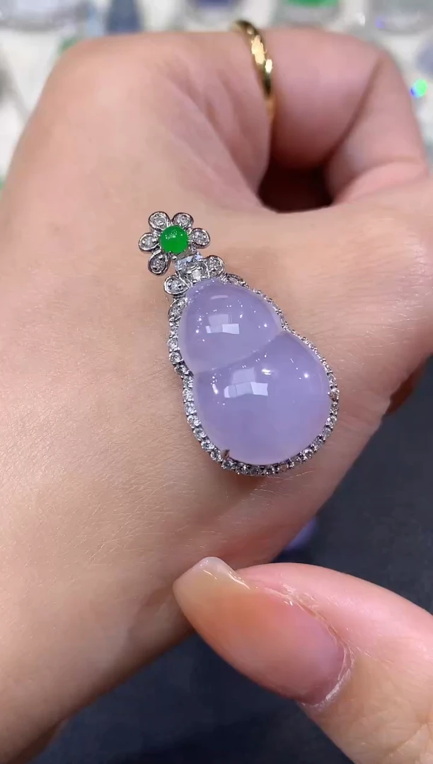 吊坠(不含链)18K金镶嵌翡翠A104 紫货有一定色差