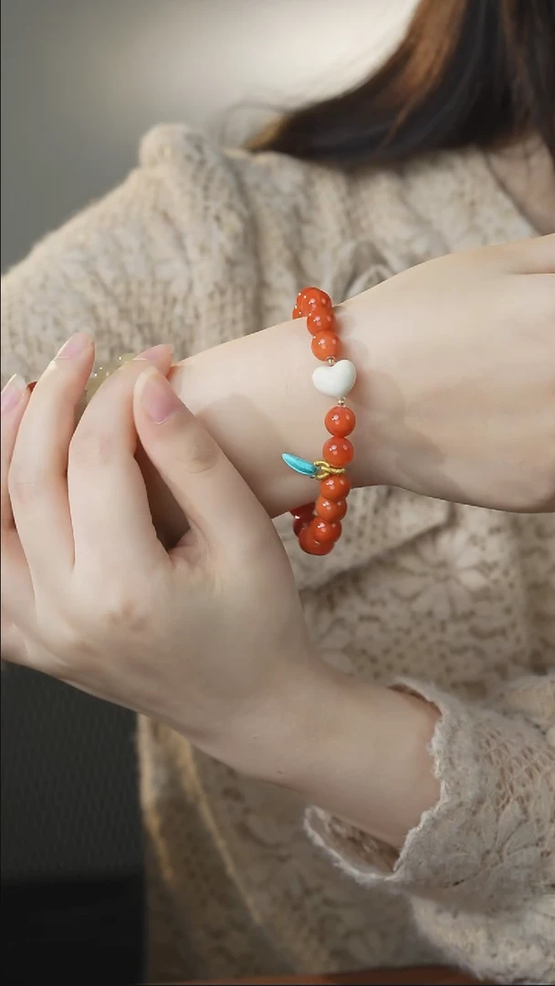 【闪购商品】南红玛瑙手链18K金镶嵌牙牙款/南红