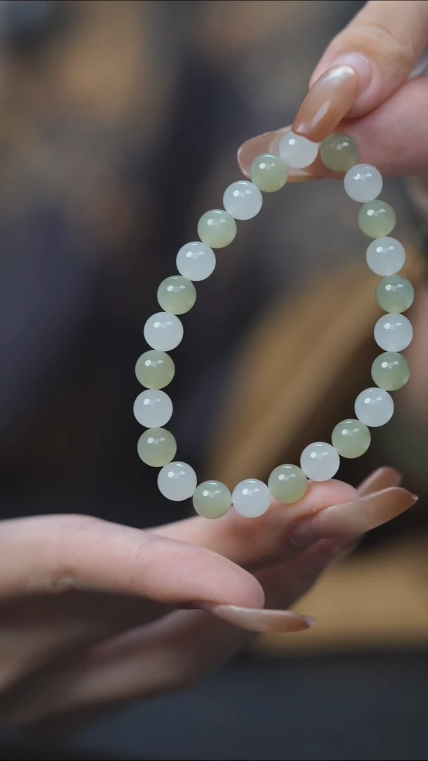 未镶嵌手串和田玉HC30182冰底圆珠多宝手串