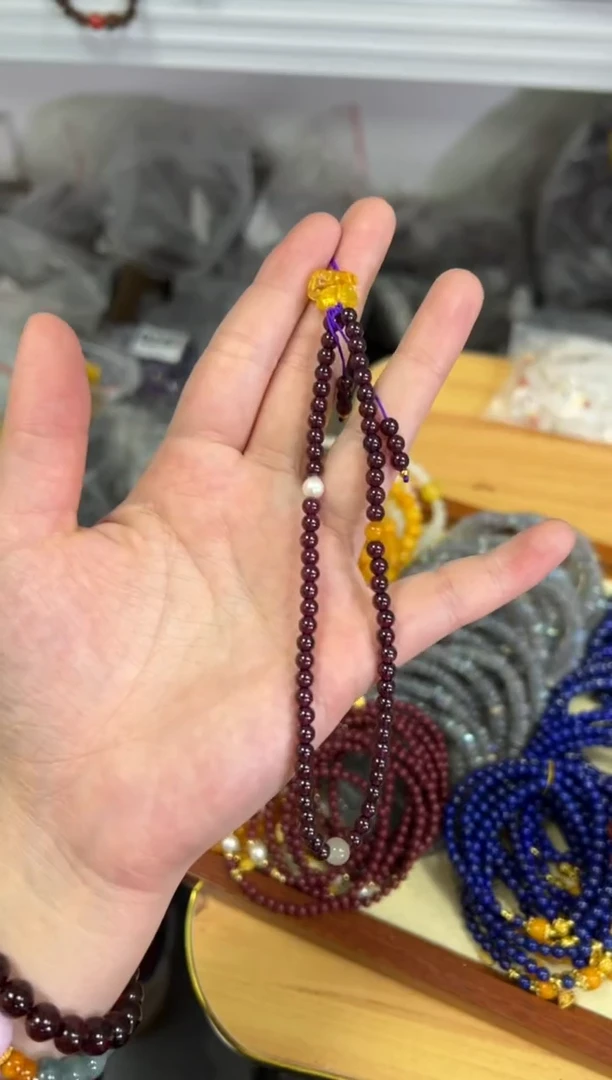 【闪购商品】石榴石手链钛钢石榴石蜜蜡设计款挂链[0499]