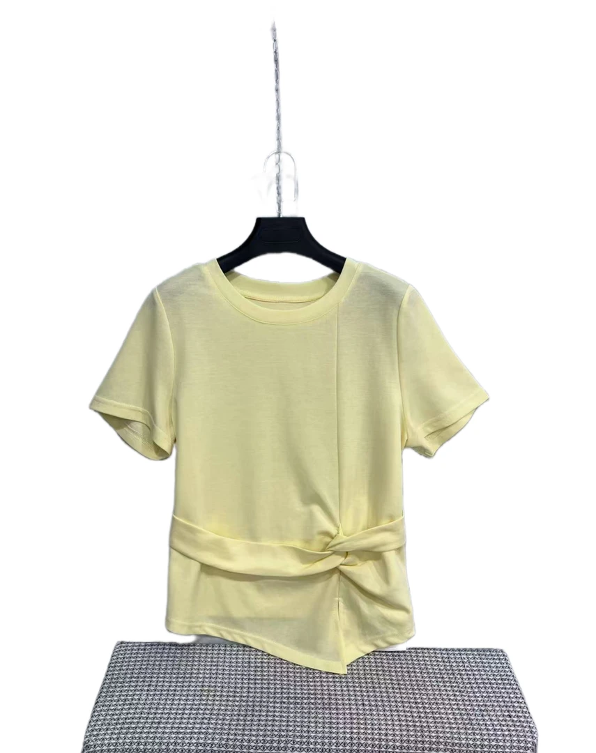 3319  纯色  圆领  设计感  百搭  简约  时尚  T恤