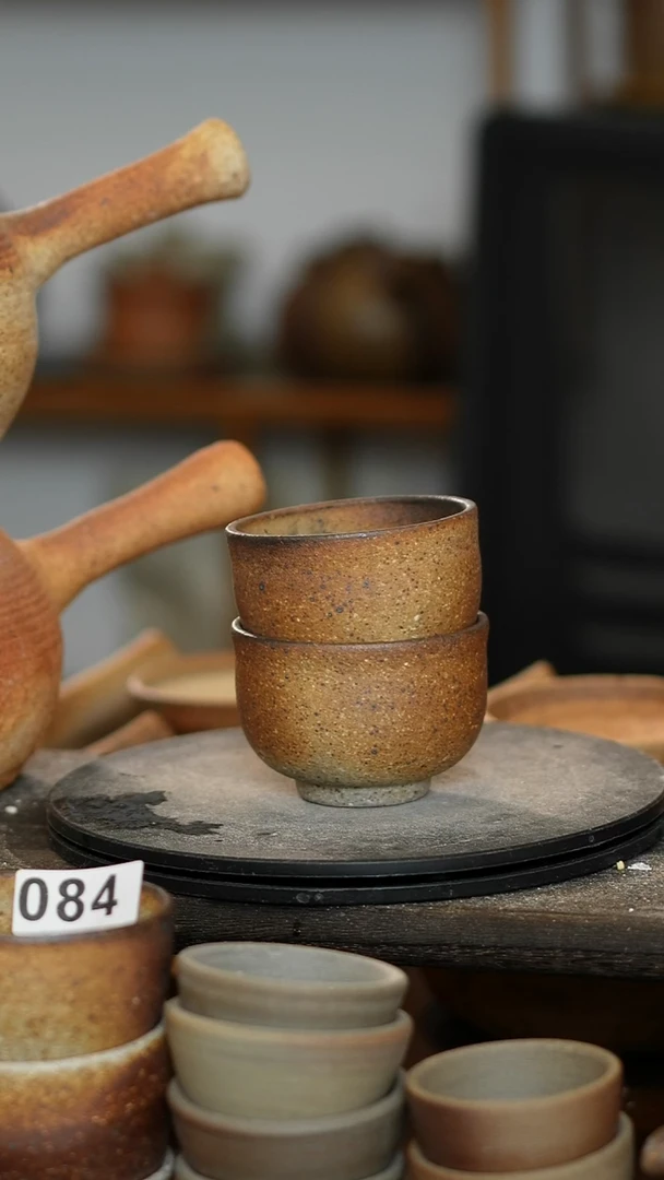 名****艺纯手工柴烧粗陶主人杯两个