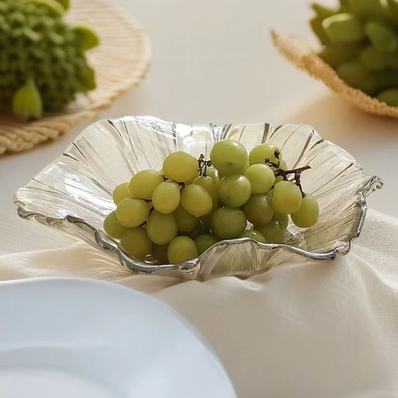 （荷叶）大号水果盘玻璃点心盘零食盘精致家用果盘欧式果盘子