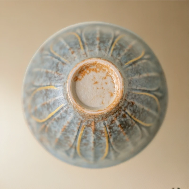 栖瓷语焦糖花瓣杯品茗杯功夫茶具宽口普洱喝茶杯描金小杯子陶瓷家