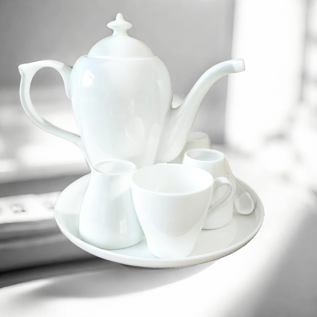 A131】纯白1壶4杯1托盘套装唐山骨瓷咖啡具茶具套装