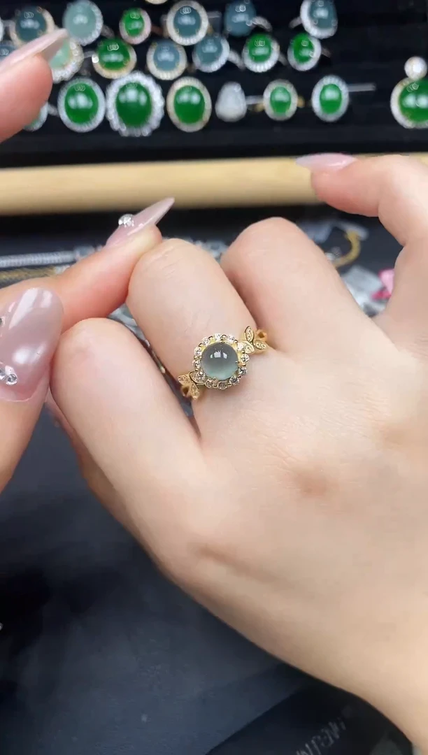 银S925镶嵌戒指翡翠78367