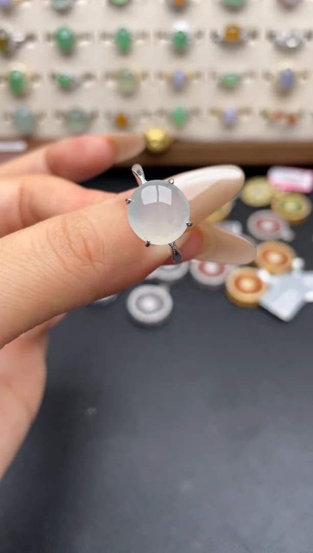 银S925镶嵌戒指翡翠一物一证一礼盒